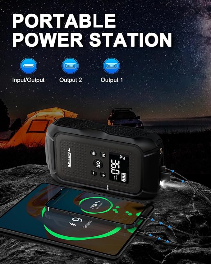 7000A Jump Starter with Air Compressor, VoltSurge 150PSI Battery Charger Pack (All Gas/10.0L Diesel), 12V Battery Jumper Starter Portable, Car Jump Box with Large LCD Display