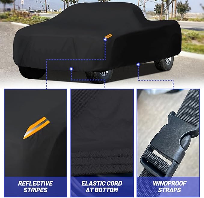 MORNYRAY Waterproof Car Cover All Weather Snowproof UV Protection Windproof Outdoor Full Truck Cover, Universal Fit for (All Black, Fit Truck Length 242-250 inch)