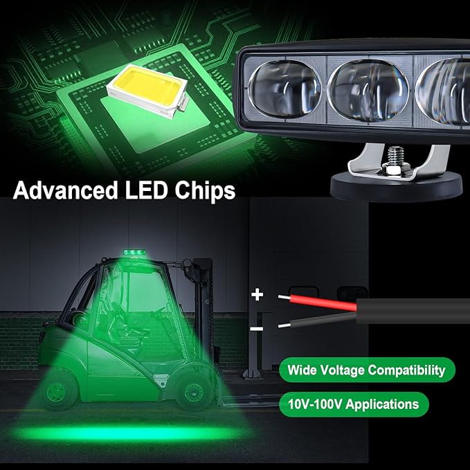 2Pcs Forklift Safety Light Green, 30W Straight Line Forklift and AGV Safety Indicator Warehouse Hazardous Area Warning Light for Warehouse and Industrial Use (DC 10-100V)