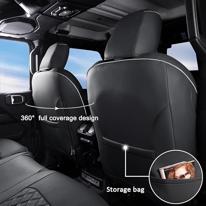 GIANT PANDA Fit Full Set Car Seat Covers for Jeep Wrangler 4 Door JL Sahara Altitude Rubicon 392 Unlimited 2018 2019 2020 2021 2022 2023 2024 2025 with Rear Cup Holder,Faux Leather - (Black+Gray)