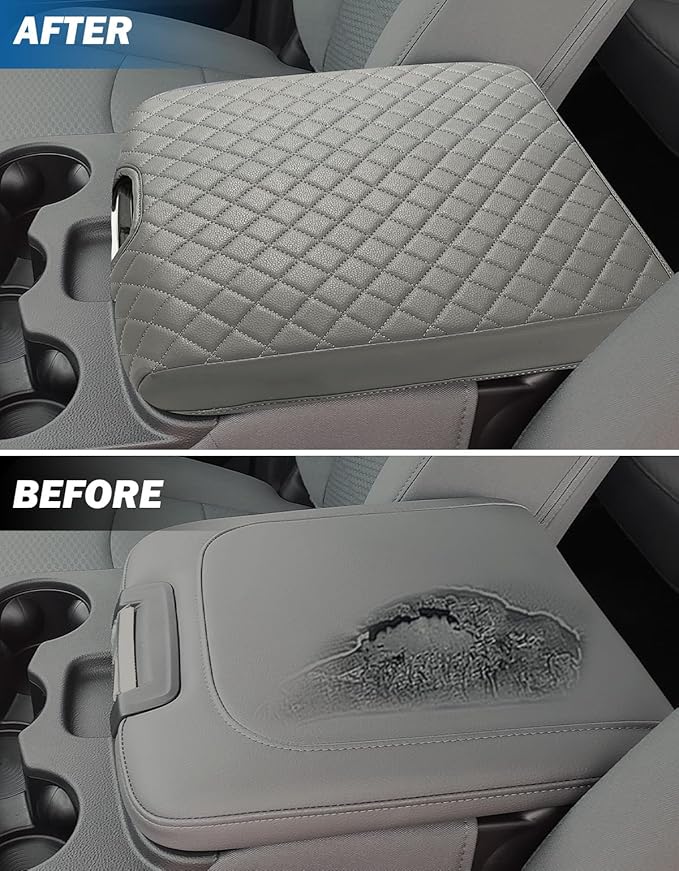 JOYTUTUS Center Console Cover Compatible with 2013-2018 Ram 1500 & 2013-2025 Ram 2500/3500/1500 Classic Model Jump Seat Console, Leather Arm Rest Covering for Car, Durable Middle Console Cover, Gray