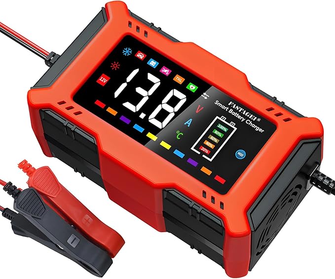 LiFePO4/Lead Acid Battery Charger Smart Battery Trickle Charger 12V 6A Automotive Battery Maintainer Desulfator Temp Compensation for Car Truck Motorcycle Lawn Mower Marine RV