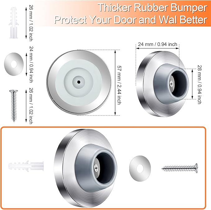Blulu Concave Wall Door Stopper Door Bumper Stainless Steel Wall Protector Flush Bumper with Grey Rubber Concave Knob Cover Stopper(Silver,4 Pieces)