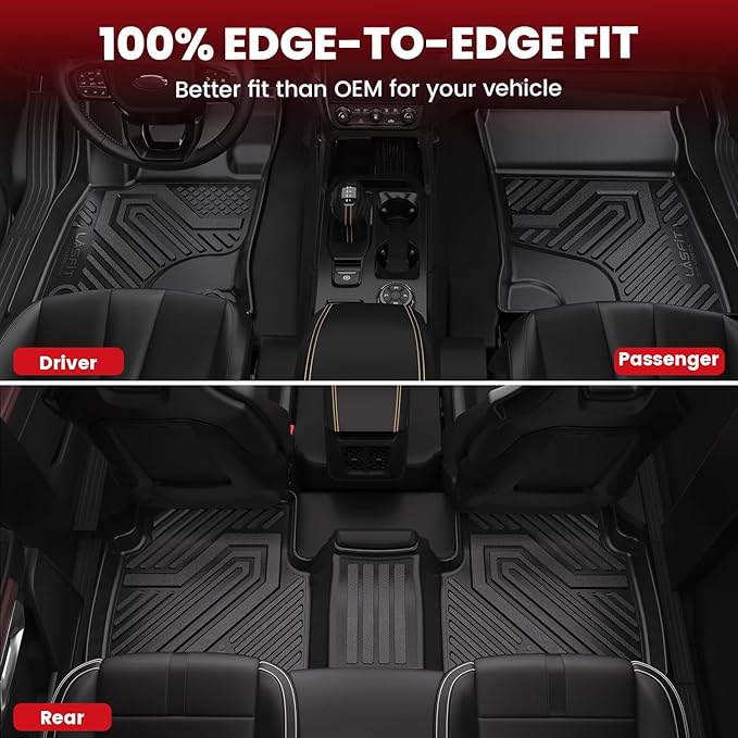 LASFIT Floor Mats and Cargo Liner for Ford Escape Gasoline 2020-2025(NOT for Hybrid Models) All Weather Protector TPE Custom Fit Car Floor Liners, 1st & 2nd Row & Trunk Set, 4PCS Black