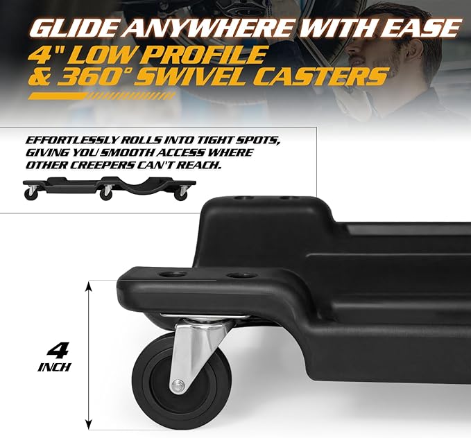 Magshion Rolling Garage with Padded Headrest, Shop Creeper 40" Mechanic Cart with Double Tool Tray and 6 Casters, 330 lbs Capacity Lightweight Automotive Creeper, (Black)