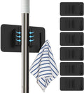 6 Pack Stainless Steel Mop and Broom Holders – Wall Mounted Grippers with Adhesive or Nail-Free Glue, No-Drill Installation for Kitchen, Bathroom, Garage