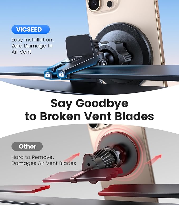 VICSEED for MagSafe Car Mount [Upgraded Strongest Magnet Power] Magnetic Phone Holder for Car Vent 360 Adjustable Magnetic Car Phone Holder Mount for iPhone 16 Pro Max 15 14 13 12 Plus Mini