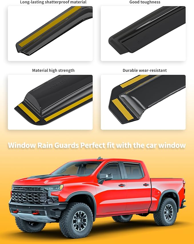 in-Channel Window Rain Guards Compatible with Truck Chevy Silverado/GMC Sierra 1500 2019-2025 Crew Cab Vent Visors Window Visors Extra Durable Window Deflectors Vent Shades Car Accessories