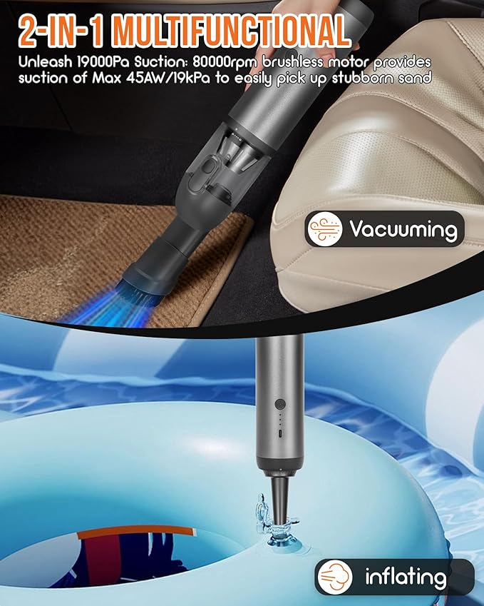 Car Vacuum, Aluminum Alloy V8 Handheld Vacuum Portable, Durable Cordless Vacuum with 16000PA Suction Power, Easy to Clean, Vaccum for Car, Office Desk, Keyboards