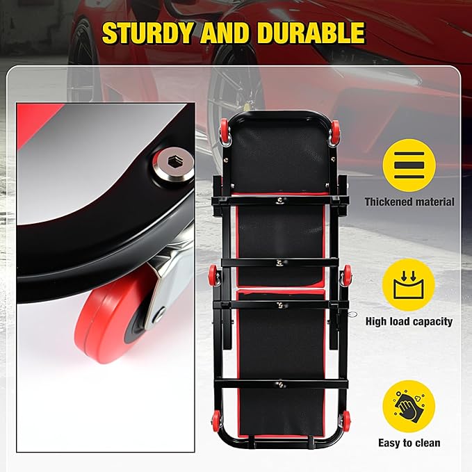 Nilight 40" Z Creeper - 2-in-1 Folding Rolling Mechanic Seat, 40 inches Adjustable Lay-Down or Sit Garage Chair, 330 lbs Capacity, Red Black