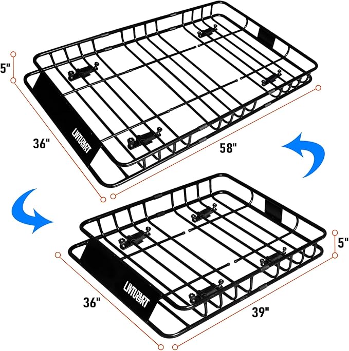 Heavy Duty 58"X36"X5" Roof Rack Basket Universal Rooftop Carrier With Waterproof Bag 18 Cubic Feet (54"X34"X17"), Cargo Net With Grabber