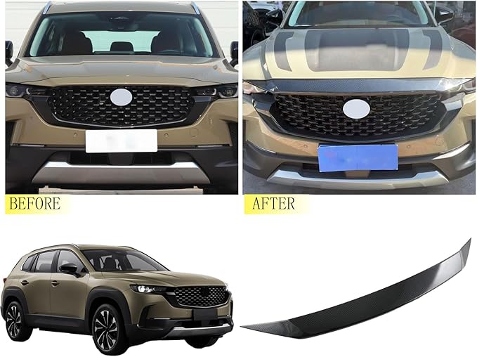 Front Hood Air Deflector，Car Bonnet Molding Cover Trim Fit for Mazda CX-50 and CX50 Hybrid 2023 2024 2025，Exterior Accessory（ABS,Carbon Fiber）