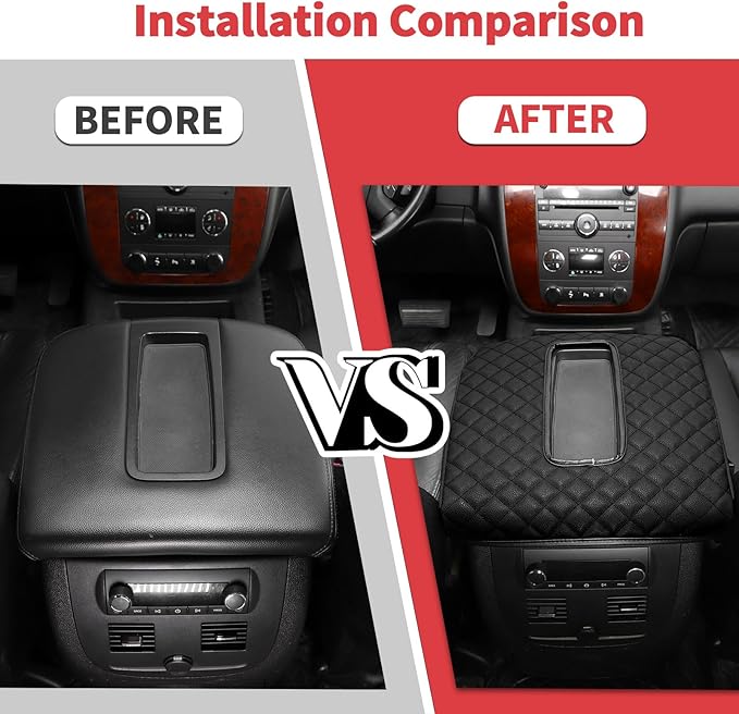 Jimen Car Center Console Cover Pad Fit for Chevy Silverado/Avalanche/Tahoe/Suburban 2007-2013, Leather Armrest Cover Fit for GMC Yukon 2007-2013 (Black)
