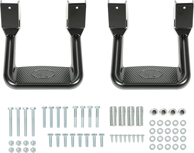 Kojem 2 Pcs Universal Side Step Compatible with 1967-2020 Chevy Chevrolet GMC Ford Isuzu Mitsubishi Dodge Jeep Nissan Toyota Mazda Side Hoop Step Electrophoresis Black Aluminum