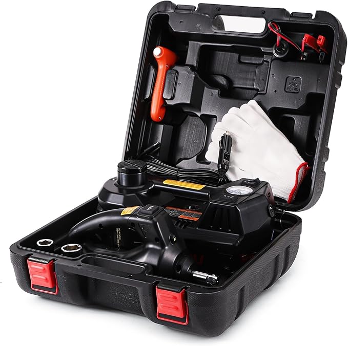 STANDTALL Electric Car Jack Kit 5 Ton 12V Hydraulic Floor Jack with Impact Wrench and Tire Inflator Pump Lift Jack with LED Light for SUV Sedan Truck Road Emergency Tire Change