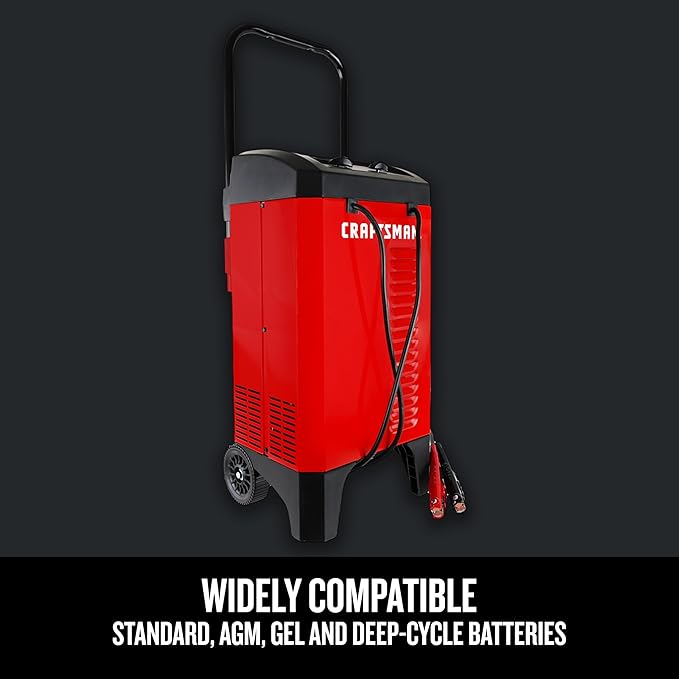 CRAFTSMAN Manual Wheeled 6A Battery Charger and 175A Engine Starter, 2-in-1 Solution for 12V Batteries, 25A Boost, Timer-Controlled, CMXCESM274, for Car, SUV, Truck, and Boat Batteries