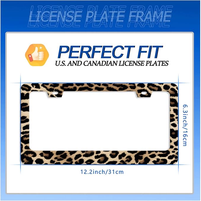 Leopard License Plate Frame Cheetah Leopard Brown License Plate Stainless Steel Funny License Plate Holder Animal Car Accessories with Screws Car Decoration 12.3" x 6.3" Fits Standard Vehicles Size