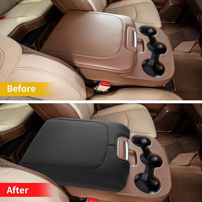 GIANT PANDA Custom Fit Console Cover for 2013-2018 Ram 1500 & 2013-2024 Ram 2500/3500/1500 Classic Model Jump Seat Console - Neoprene Armrest Center Cover - Full Protection - Black