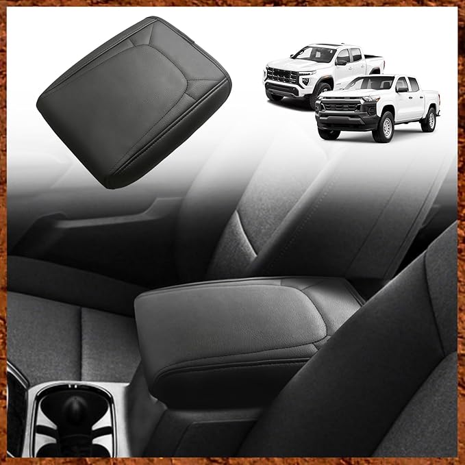 Muslogy Center Console Armrest Cover Compatible with Chevy Colorado/GMC Canyon 2023 2024 2025 ZR2 Z71 Trail Boss LT WT Elevation AT4 Denali AT4X Accessories Regular Thick(Black Stitching)