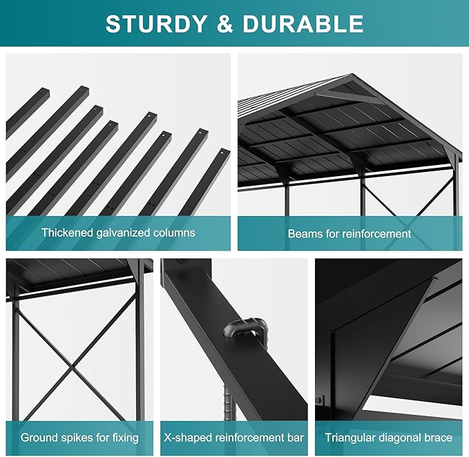 Kullavik 22x12x10 FT Metal Carport, Heavy Duty Carport Canopy with Galvanized Steel Roof, Reinforced Steel Frame & Enhanced Base, All Weather Outdoor Garage for Cars, Trucks, Boats and Tractors