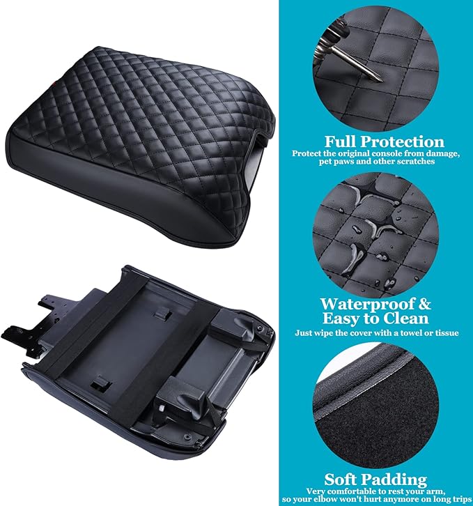 Center Console Cover for Ford F150 2015-2020, Armrest Cover for F250 F350 F450 2017-2022, Expedition 2018-2024, PU Leather Car Truck Interior Accessories Middle Console Cover, Bucket Seat
