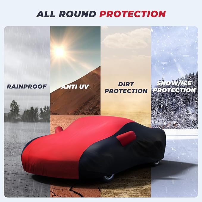 KAKIT Waterproof Car Cover Custom Fit for 1968-1982 C3 Stingray, UV Resistant Fade-Proof Cover for Chevy Corvette, Indoor & Outdoor Use (Red & Black Combo)