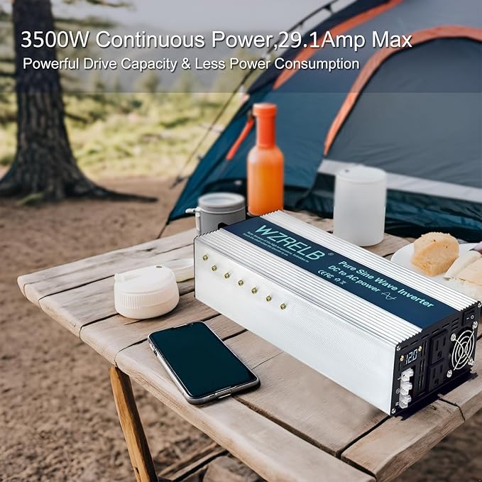 WZRELB 4000W Pure Sine Wave Inverter, Car Power Inverter 12V DC to 110V 120V AC Converter for RV, Truck, Solar, Outdoor with Dual AC Outlets, Hardwire Port, Surge 8000W, LED Display,Off-Grid
