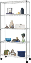 BestOffice 14Dx30Wx60H 5-Tier Wire Shelving Unit Steel Large Metal Shelf Organizer Garage Storage Heavy Duty NSF Height Adjustable Commercial Utility Storage Metal Rack on Wheels,Chrome