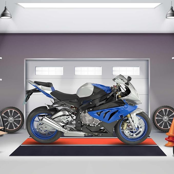 78 x 31 Inch Motorcycle Mat Garage Floor Rug Washable Parking Mats for Garage Floors Non Slip Oil Absorbent Pad Rubber Backing Layer Protects Floor from Spills Drips Stains (Cycle Style)