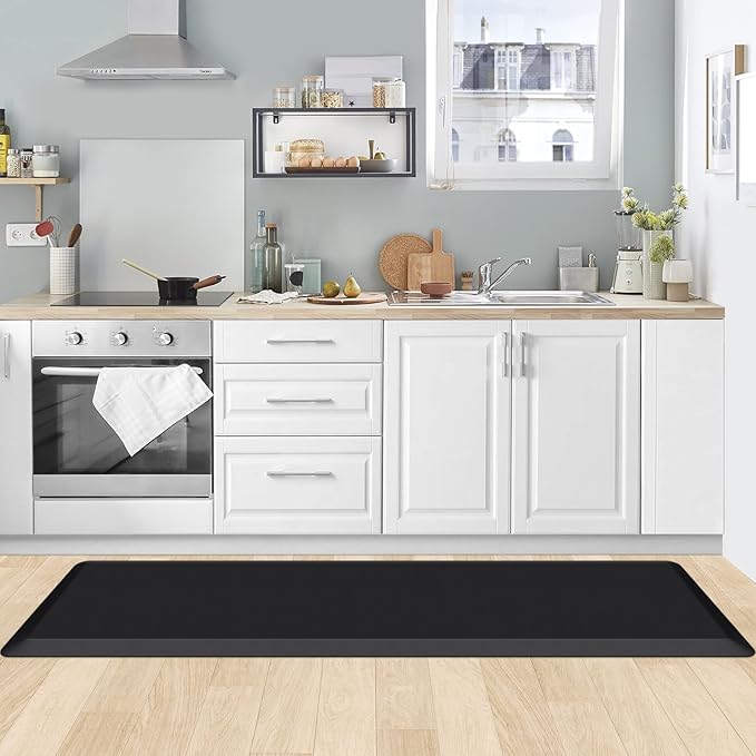 KitchenClouds Kitchen Mat Cushioned Anti Fatigue Kitchen Rug 0.8inch Waterproof Non Slip Kitchen Rugs and Mats Standing Desk Mat Comfort Floor Mats for Kitchen Sink Office (17.3"x60",Black)