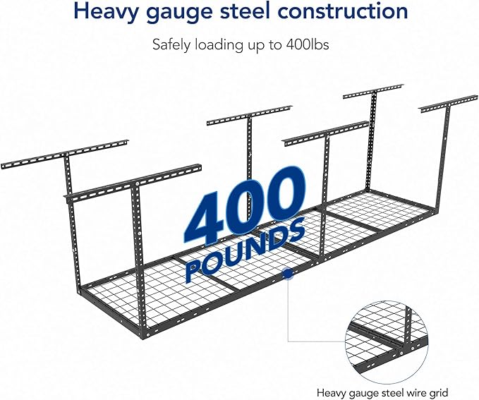 FLEXIMOUNTS 2x8 Garage Storage Rack, Adjustable Overhead Storage Organization System, Heavy Duty Metal Ceiling Rack, 400lbs Weight Capacity, Black