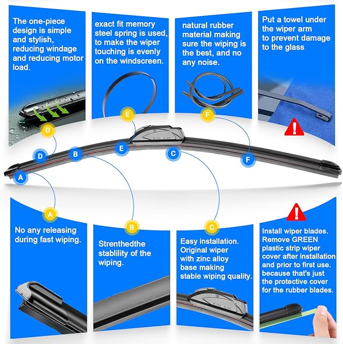 Windshield Wiper Blades Replacement for 2007-2014 Toyota FJ Cruiser Original Factory Quality Front Rear Wipers Blade Set for My Car - 16" 14" 14" 10" (Pack of 4)