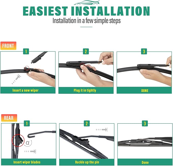 24" 21" 13" Windshield Wiper Blades Replacement for Chevy Chevrolet Traverse 2012 2013 2014 2015 2016 2017 Premium All Weather Front Rear Wipers Set - OEM Quality (Pack of 3)