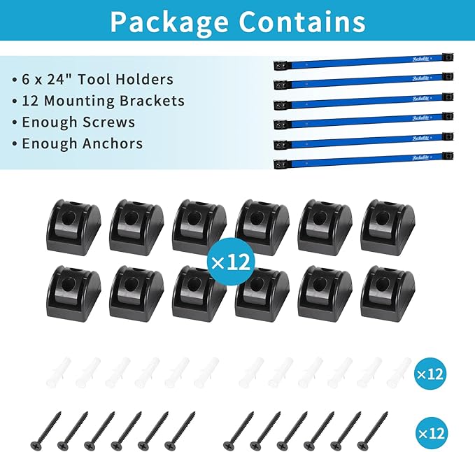 6 Pieces 24" Magnetic Tool Holder Strip, Blue Magnet Bar, Metal Tool Organizer Rack for Garage Organization, Easy To Install in Workshop, Mounting Screws Included
