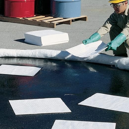 PIG Oil Absorbing Mat Pad in Dispenser Box Absorbs Oil and Fuel Repels Water 14-Ounce Absorbency 15" x 20" Box of 200 MAT485