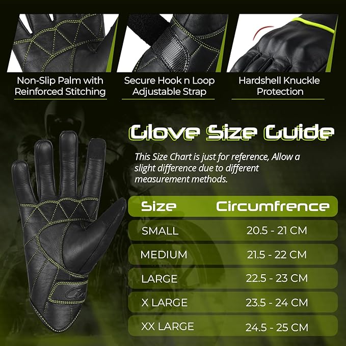 aasportx Motorcycle Gloves - Men's Leather Motorbike Gloves with Touchscreen Function - Non-Slip Pads for Men & Women