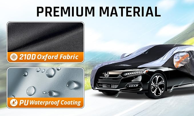 Honda Accord Car Cover Waterproof All Weather with Silver Strip Design, Custom Fit for Honda Accord 2005–2025, Accord Accessory with Door Zipper & Windproof Straps