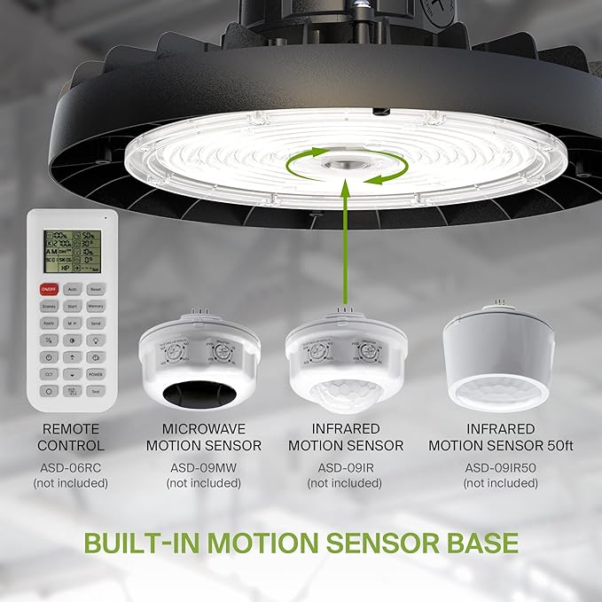 ASD LED High Bay UFO Light Fixture, Commercial Shop Lighting | 3CCT, Dimmable, IP69K Waterproof, DLC Premium, UL Listed | 200W 31900LM 3000-5000K 100-277V | Warehouse, Garage, Workshop Lamp | Black