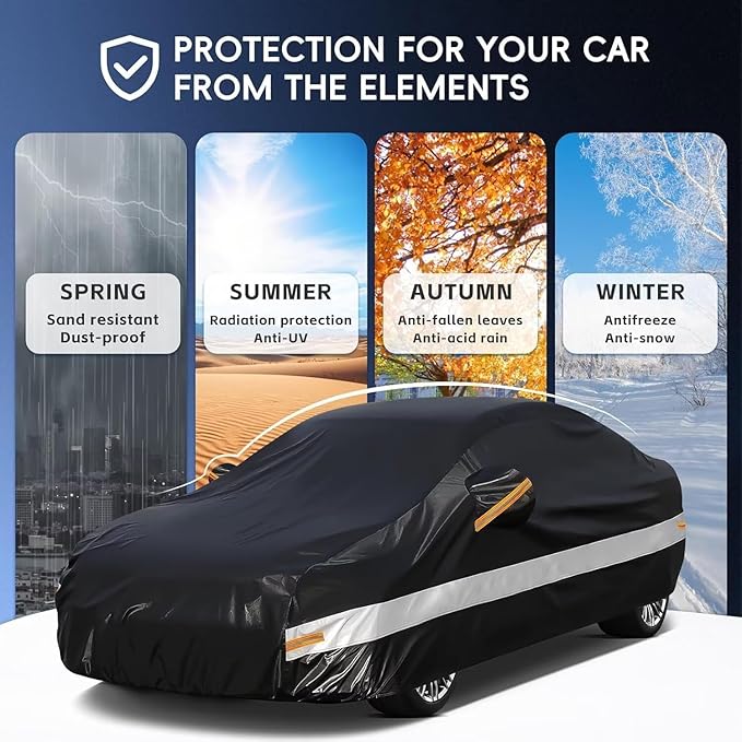 10 Layers Car Cover Custom Fit for BMW 3 Series 320i 328i 330i 335i M340i (2013-2025), Waterproof All Weather for Automobiles, Outdoor Full Cover Sun Dust Rain Protection with Cotton. Black