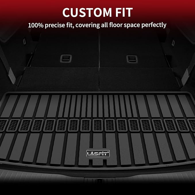 LASFIT Trunk Mat for Jeep Grand Cherokee L 2021-2025 6-Passenger and 7-Passenger All Weather TPE Custom Fit Cargo Mat Trunk Liner Cargo Liner, Black