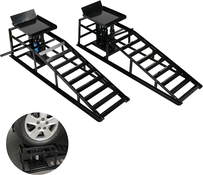 2 Pack Hydraulic Car Ramps 10,000lbs/5T Capacity Low Profile Car Lift Service Ramps Truck Trailer Garage, Height Hydraulic Vehicle Ramps,Black