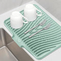 Silicone Dish Drying Mat, Stone Drying Mat for Kitchen Counter with Built-In Drain, Non-Slip Drain Pad with Built-in Drain, Heat Resistant Stone Drying Mat, 1Pcs 19.7" x 17", Mint
