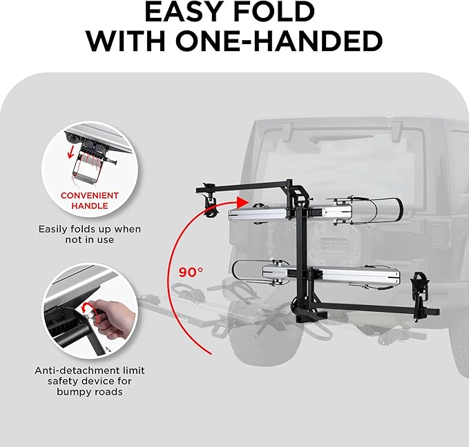 Aluminum Hitch Mounted Bike Carrier 200 LBS Capacity for Standard Bikes and Ebikes, Fit Cars SUV Truck Trailer and RV