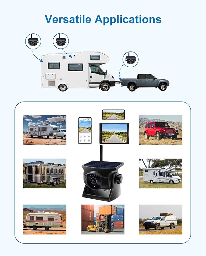 1080P Solar Wireless Backup Camera, Magnetic WiFi Hitching Camera, Night Vision,365 Days Standby, Rechargeable Battery, Rear/Front View for Horse Trailer Pickup RV Car for Phone Pad Android