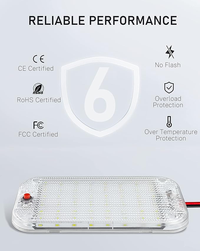 Dome Light for RV Interior, 48LED 800LM Ultra Bright 12 Volt LED White Lights, RV Ceiling Light with Switch Control, Ideal for Car Van Truck Camper Lorry Motorhome Boat(2 Pack)
