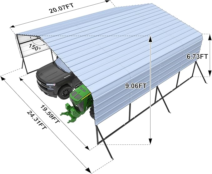 20x20 Metal Carports Heavy Duty for 2 Cars Garage,Car Tent Garage with Galvanized Metal Roof,Outdoor Garage Shelter for Car, SUV, Truck and Boats, Grey All Weather