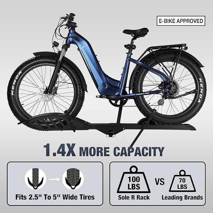 Sole R 1-Bike Rack, Hitch-Mount Platform E-Bike Rack with Ramp, 100 lbs Capacity, Fits Car, SUV, Truck, RV, Van with 2-Inch Receiver and Up to 5-Inch Fat Tires Bicycle