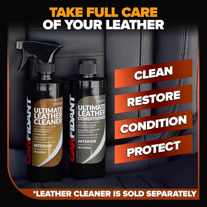 Carfidant Ultimate Leather Conditioner & Restorer - Full Leather Restore & Conditioning Kit with Applicator Pad for Car Seats, Couch, Furniture, Shoe, Sofa, Bag & Purses - 18 fl. oz.