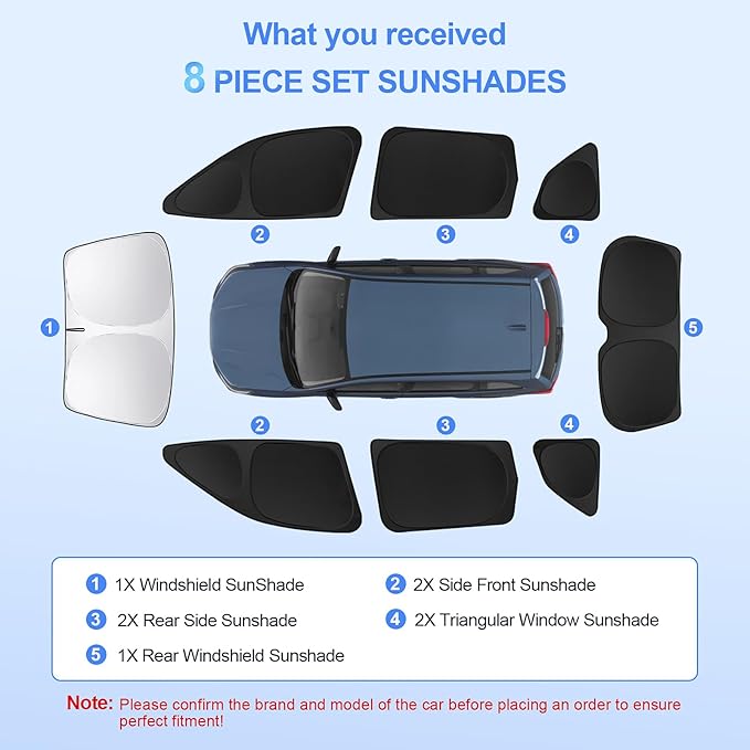 8pcs Car Window Shades for Subaru Forester 2019-2024 Accessories,Windshield Side Rear Full Sunshade,Sun Visor UV Blocking, Privacy Protection and Blackout for Camping Outdoor