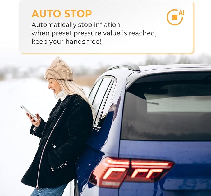 AP22 Tire Inflator Portable Air Compressor, 150 PSI Faster Inflation Cordless Air Pump, Dual Power & Digital LCD Display, Auto Shut-Off, Tire Inflator for Car, Bicycle, Motorcycle, Ball